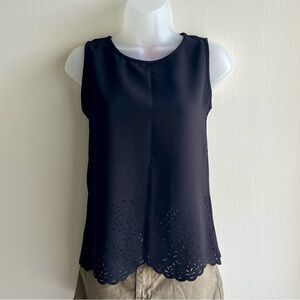 Catherines Black Sleeveless Tank with Scalloped Laser-Cut Hem